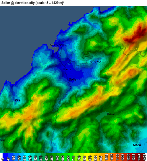 Zoom OUT 2x Sóller, Spain elevation map