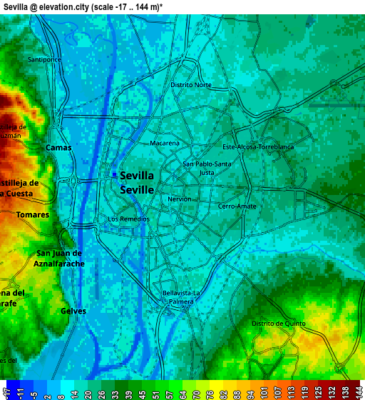 Zoom OUT 2x Sevilla, Spain elevation map