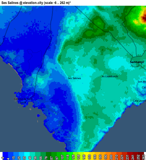 Zoom OUT 2x Ses Salines, Spain elevation map