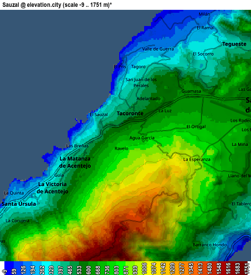 Zoom OUT 2x Sauzal, Spain elevation map