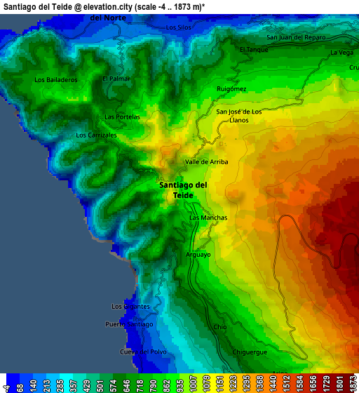 Zoom OUT 2x Santiago del Teide, Spain elevation map