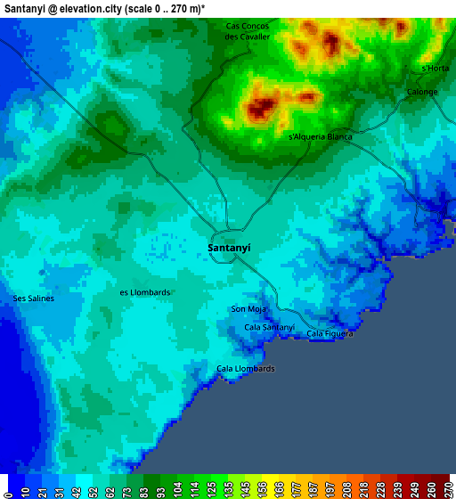 Zoom OUT 2x Santanyí, Spain elevation map