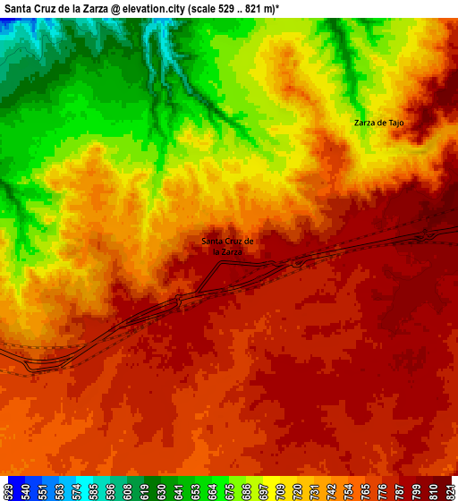 Zoom OUT 2x Santa Cruz de la Zarza, Spain elevation map