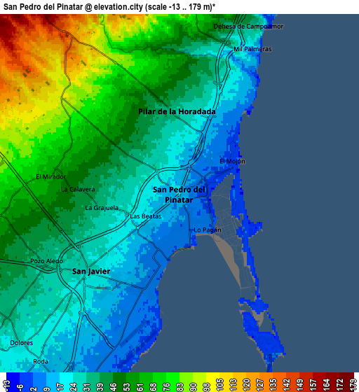 Zoom OUT 2x San Pedro del Pinatar, Spain elevation map