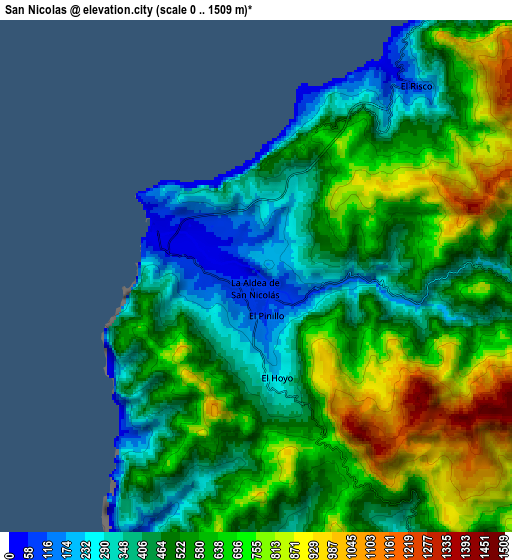 Zoom OUT 2x San Nicolás, Spain elevation map