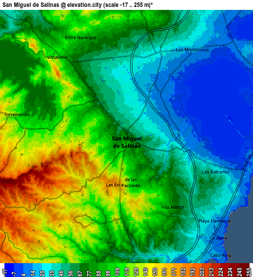 Zoom OUT 2x San Miguel de Salinas, Spain elevation map