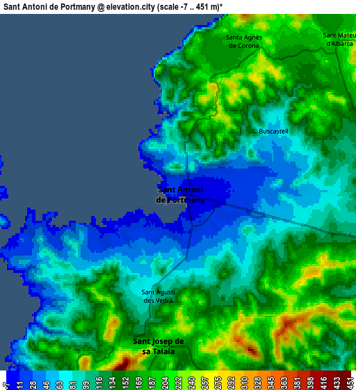 Zoom OUT 2x Sant Antoni de Portmany, Spain elevation map