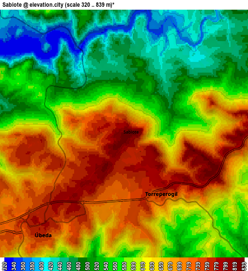 Zoom OUT 2x Sabiote, Spain elevation map