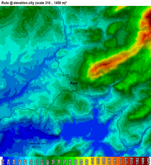 Zoom OUT 2x Rute, Spain elevation map