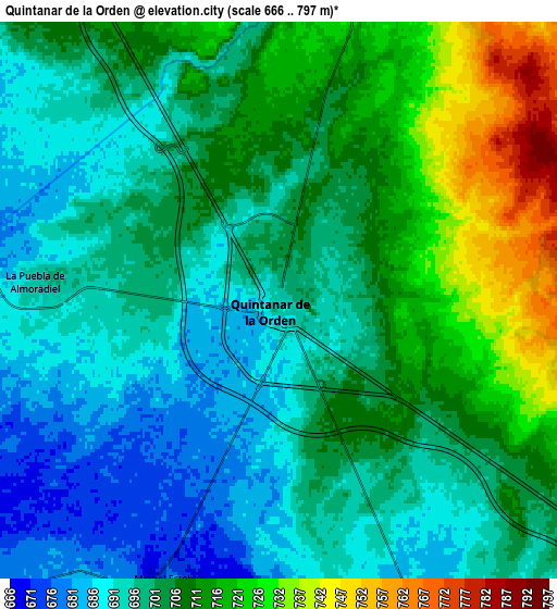 Zoom OUT 2x Quintanar de la Orden, Spain elevation map