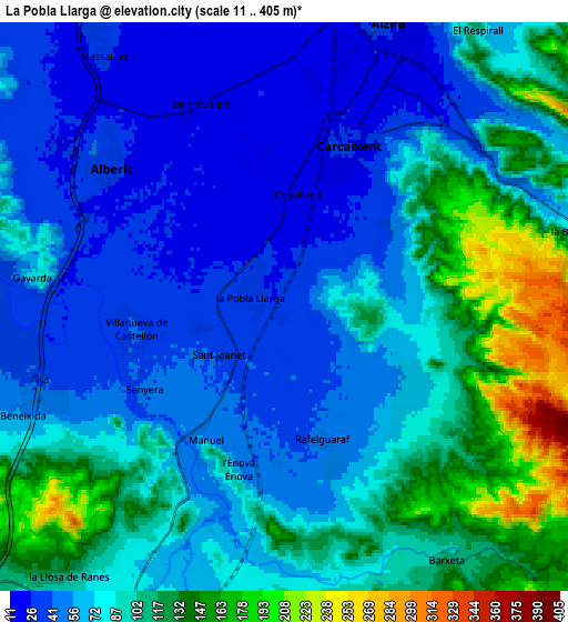 Zoom OUT 2x La Pobla Llarga, Spain elevation map