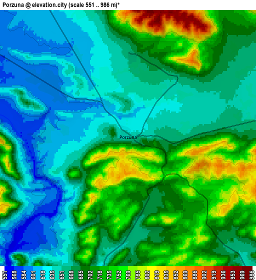 Zoom OUT 2x Porzuna, Spain elevation map