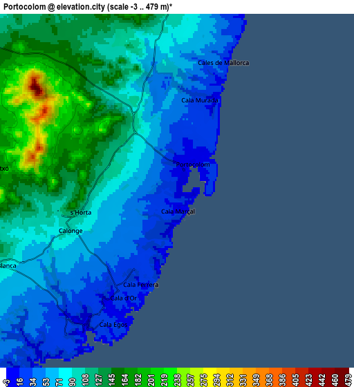 Zoom OUT 2x Portocolom, Spain elevation map