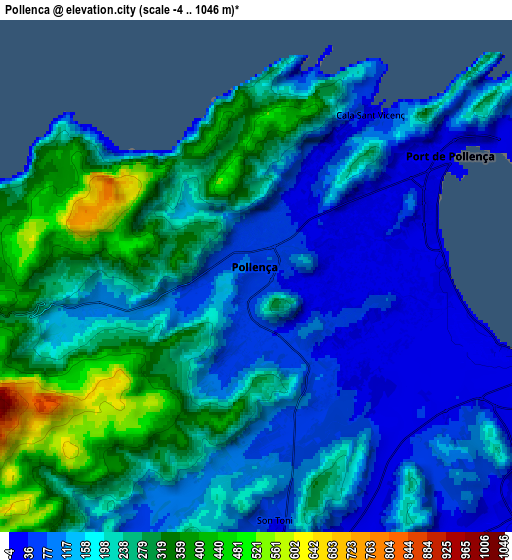 Zoom OUT 2x Pollença, Spain elevation map