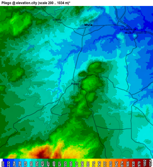 Zoom OUT 2x Pliego, Spain elevation map