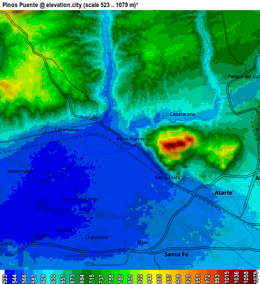 Zoom OUT 2x Pinos Puente, Spain elevation map