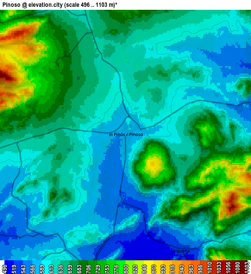 Zoom OUT 2x Pinoso, Spain elevation map