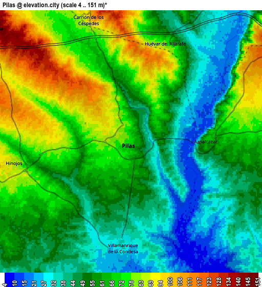 Zoom OUT 2x Pilas, Spain elevation map