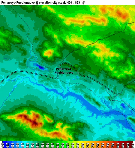 Zoom OUT 2x Peñarroya-Pueblonuevo, Spain elevation map