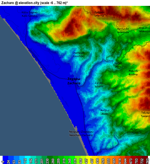 Zoom OUT 2x Zacháro, Greece elevation map