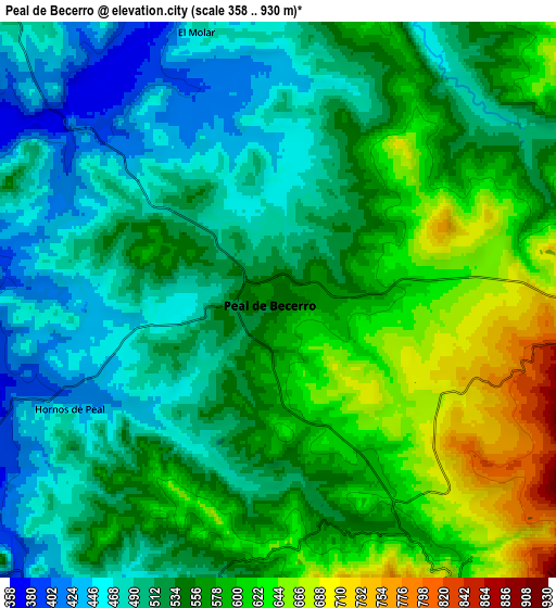 Zoom OUT 2x Peal de Becerro, Spain elevation map