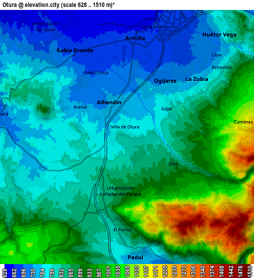 Zoom OUT 2x Otura, Spain elevation map