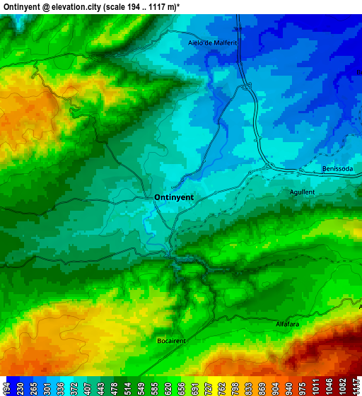 Zoom OUT 2x Ontinyent, Spain elevation map