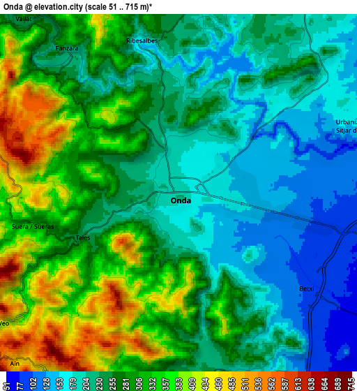 Zoom OUT 2x Onda, Spain elevation map