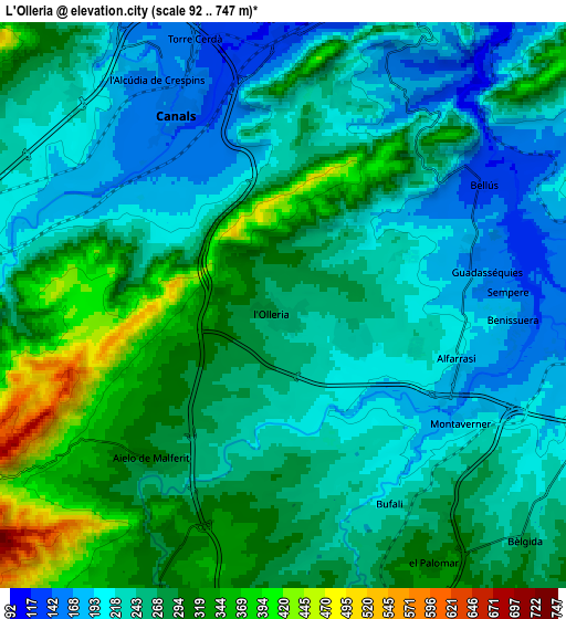 Zoom OUT 2x L'Olleria, Spain elevation map