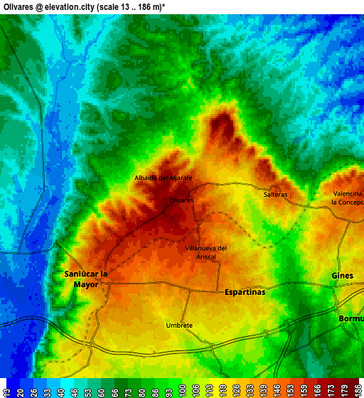 Zoom OUT 2x Olivares, Spain elevation map