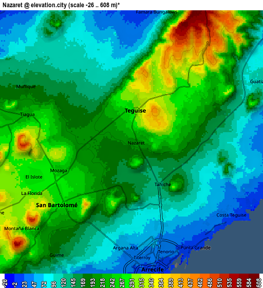 Zoom OUT 2x Nazaret, Spain elevation map