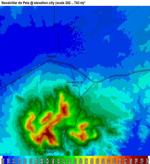 Zoom OUT 2x Navalvillar de Pela, Spain elevation map