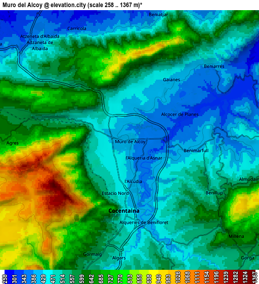 Zoom OUT 2x Muro del Alcoy, Spain elevation map