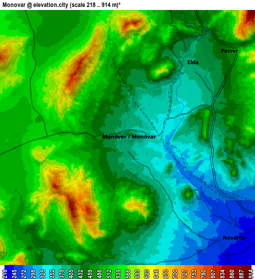 Zoom OUT 2x Monóvar, Spain elevation map
