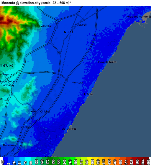 Zoom OUT 2x Moncofa, Spain elevation map