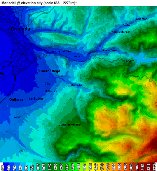 Zoom OUT 2x Monachil, Spain elevation map