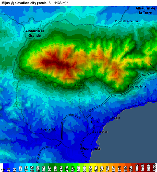 Zoom OUT 2x Mijas, Spain elevation map