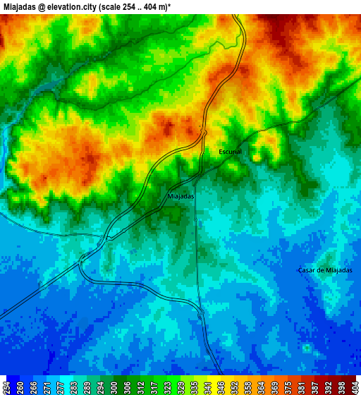 Zoom OUT 2x Miajadas, Spain elevation map