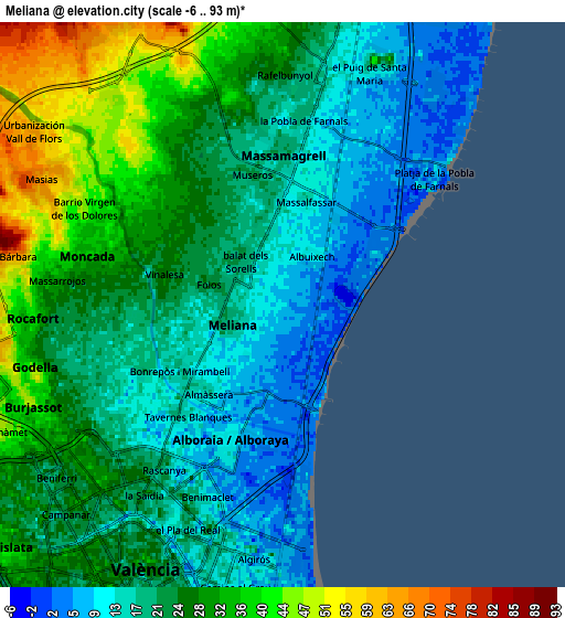 Zoom OUT 2x Meliana, Spain elevation map