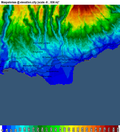 Zoom OUT 2x Maspalomas, Spain elevation map