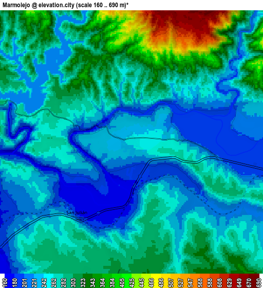 Zoom OUT 2x Marmolejo, Spain elevation map