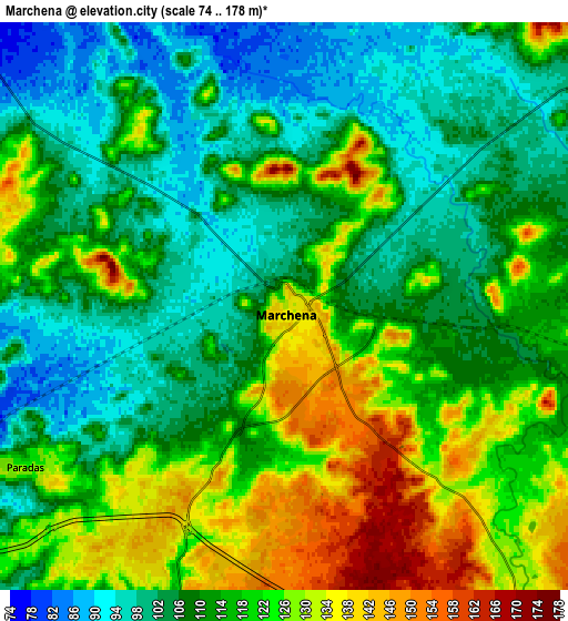 Zoom OUT 2x Marchena, Spain elevation map