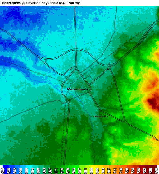 Zoom OUT 2x Manzanares, Spain elevation map