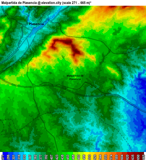 Zoom OUT 2x Malpartida de Plasencia, Spain elevation map