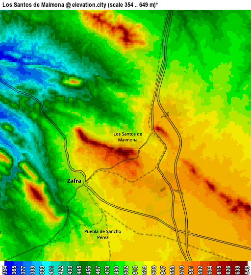 Zoom OUT 2x Los Santos de Maimona, Spain elevation map