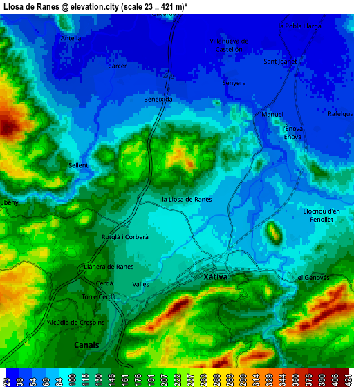 Zoom OUT 2x Llosa de Ranes, Spain elevation map