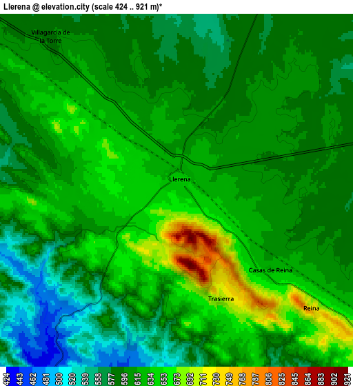 Zoom OUT 2x Llerena, Spain elevation map