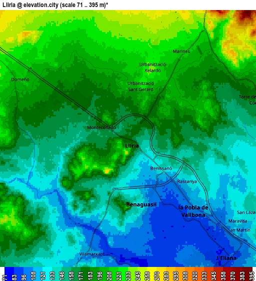 Zoom OUT 2x Llíria, Spain elevation map