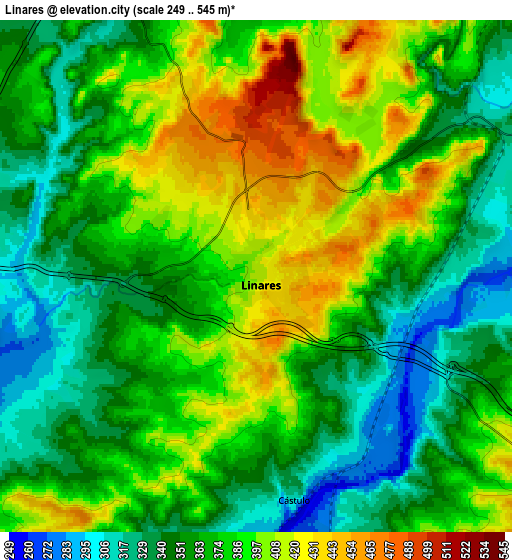 Zoom OUT 2x Linares, Spain elevation map