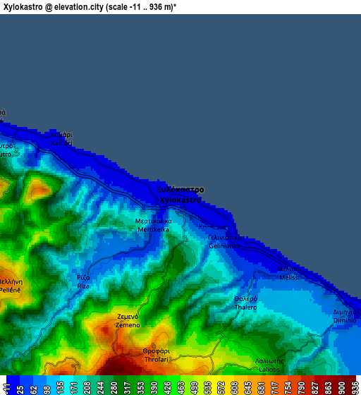 Zoom OUT 2x Xylókastro, Greece elevation map